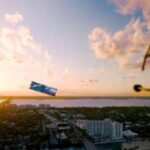 Lançamento de Ninja Gaiden 4 bate recorde mundial com telão suspenso por dois helicópteros