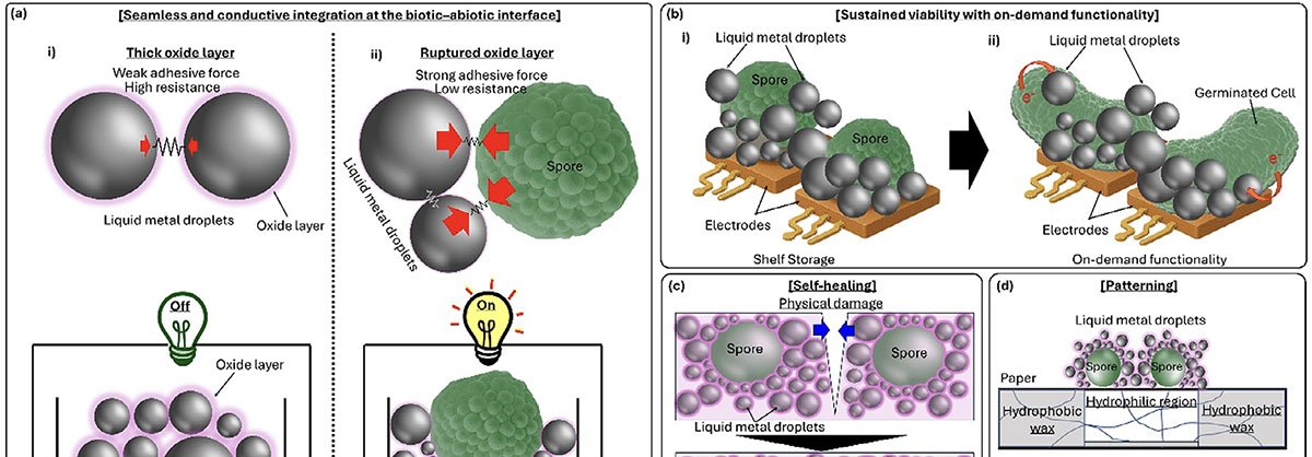 Metal líquido “vivo” combina condutividade e autorreparo com ajuda de bactérias adormecidas - Imagem do artigo
