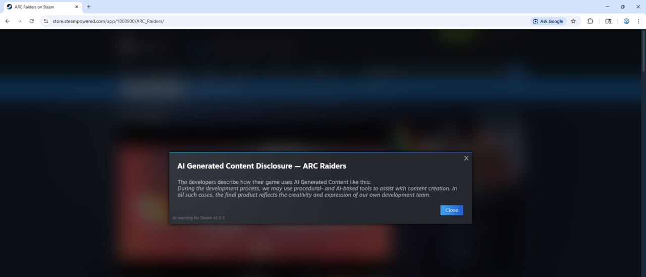 Extensão de navegador exibe alerta imediato para jogos com IA na Steam - Imagem do artigo original
