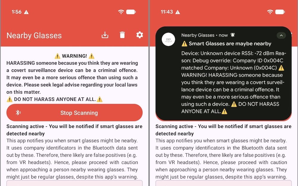 Aplicativo detecta óculos inteligentes por perto e alerta usuários - Imagem do artigo original