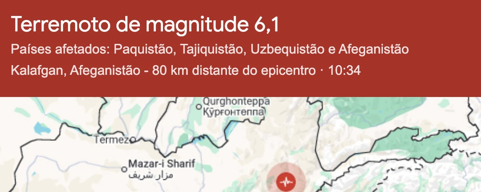 Terremoto de forte intensidade atinge o Afeganistão - Imagem do artigo